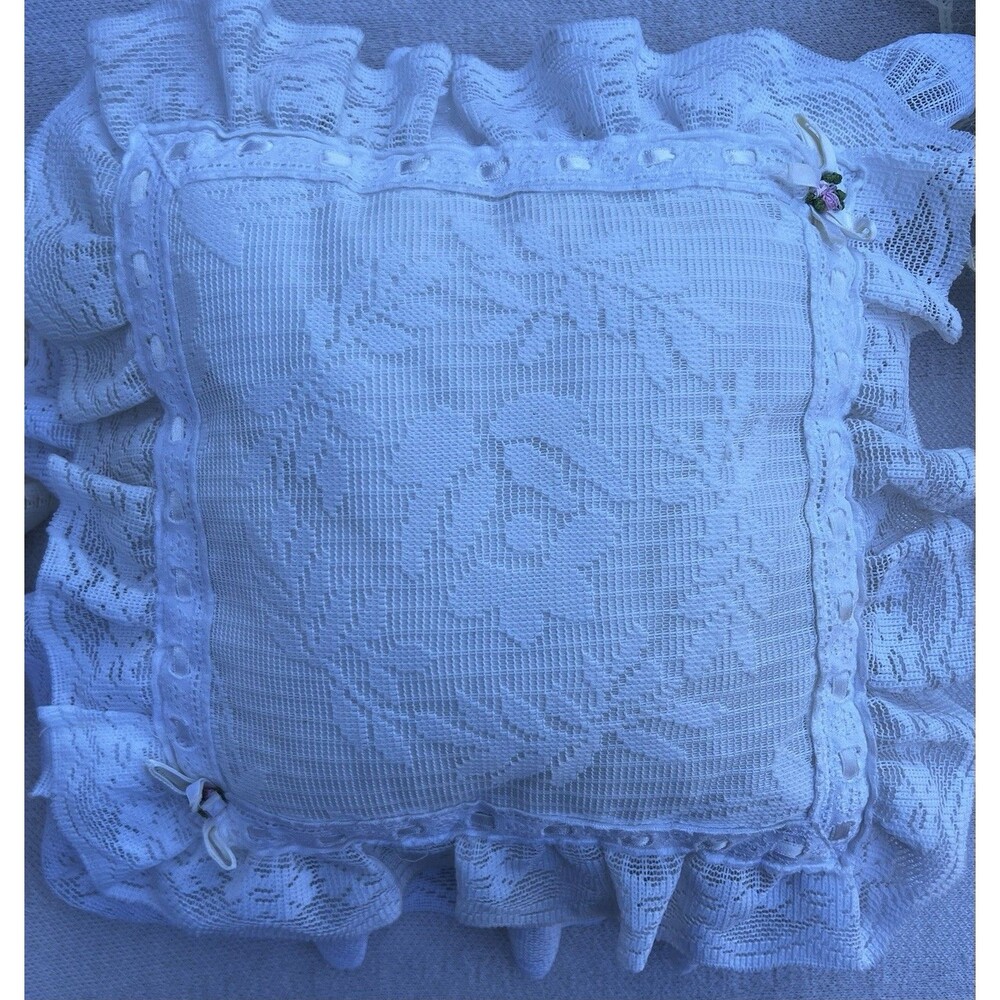 Vintage White Lace Floral Accent Pillow Shabby Chic Cottagecore Victorian Decor